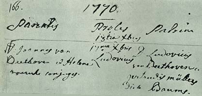 Certificado de Bautismo de Ludwig van Beethoven